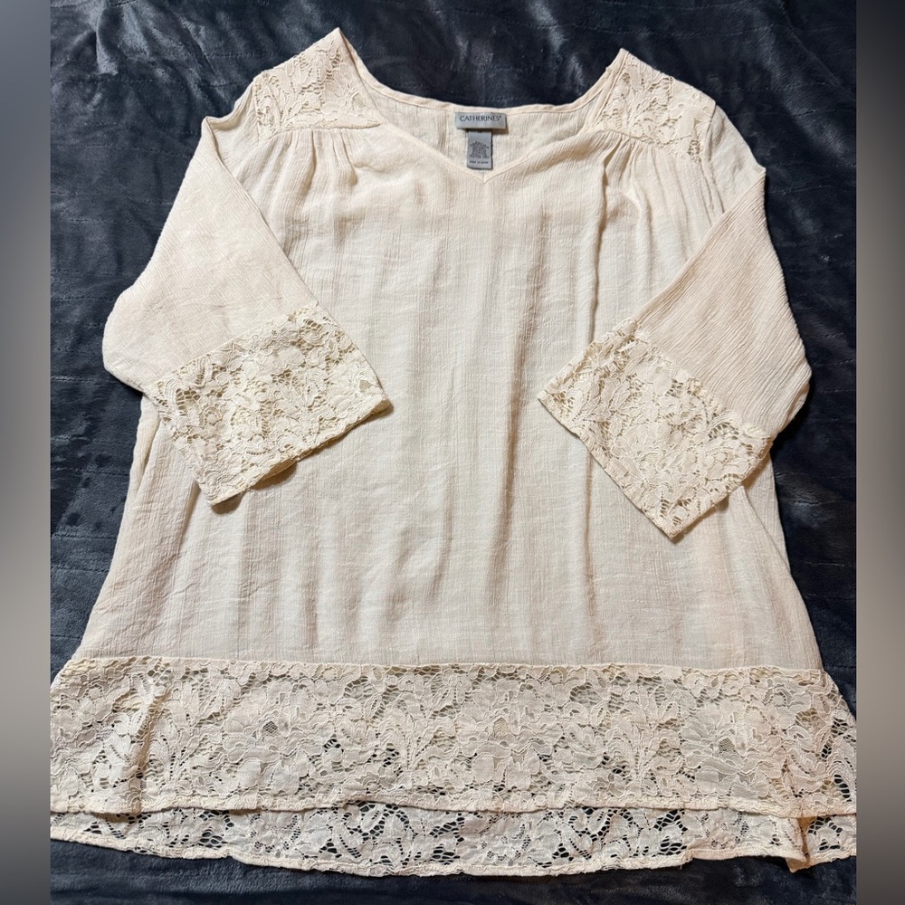 Catherine’s Cream Lace Trim Women's Top